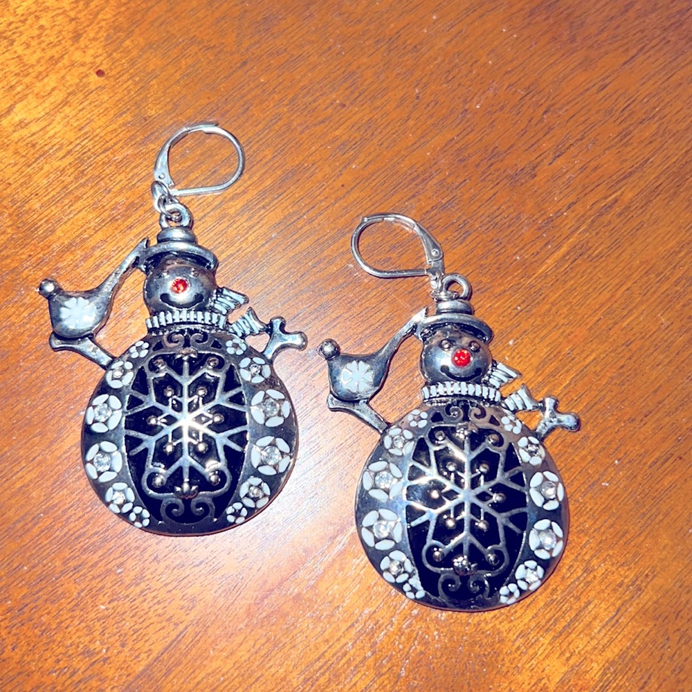 Silver Snowman Earrings